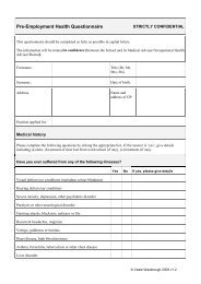 Pre-Employment Health Questionnaire - Priory Preparatory School