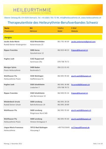 Oberer Zielweg 60, CH-4143 Dornach, Tel. + 41 - Heileurythmie