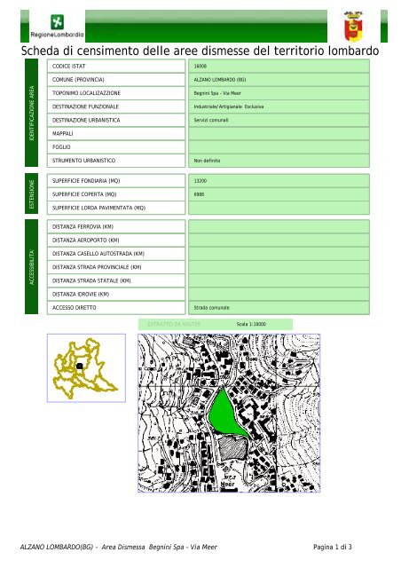 Scheda di censimento delle aree dismesse del territorio lombardo
