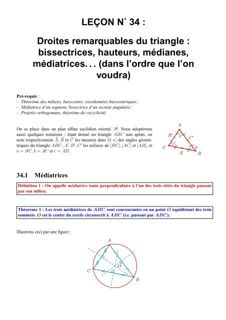LEÃON NË 34 : Droites remarquables du triangle ... - CAPES de Maths
