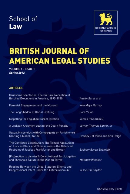 british journal of american legal studies - Birmingham City University