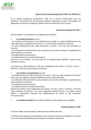 FAQ - ASF - Association Française des Sociétés Financières