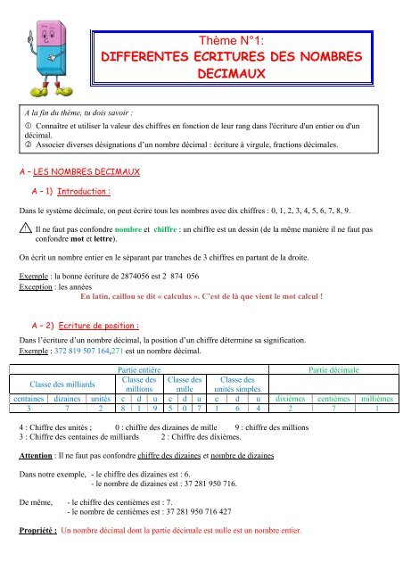 Tha Me Na 1 Differentes Ecritures Des Nombres Decimaux