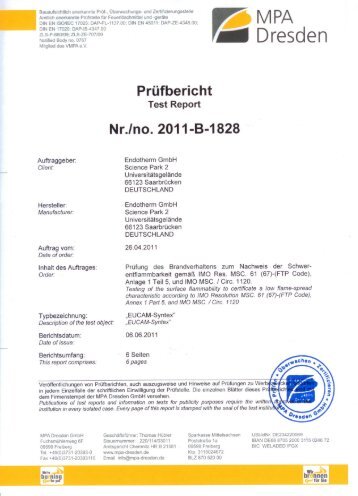 PrÃ¼fbericht IMO FTP Code Teil 5 - Endotherm Brandschutz