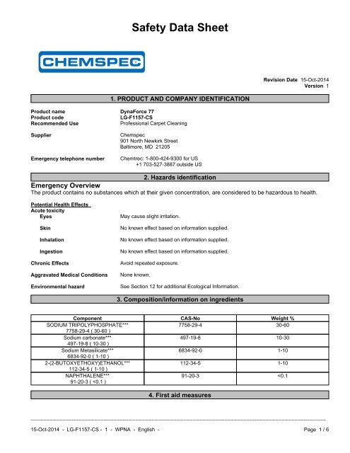 MATERIAL SAFETY DATA SHEET LIQUID FORMULA 77 1