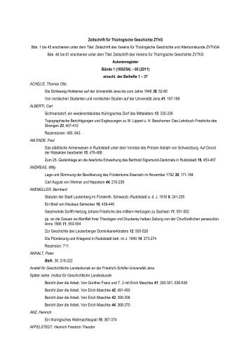 Zeitschrift für Thüringische Geschichte ZThG Bde. 1 bis 45 ...