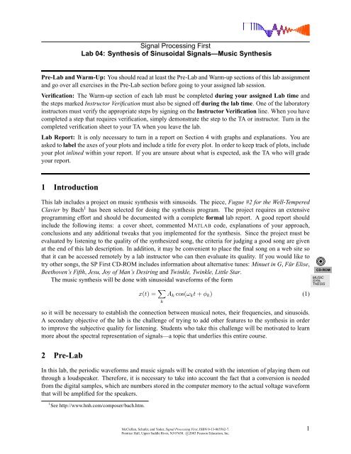 Synthesis of Sinusoidal Signals - Music Synthesis