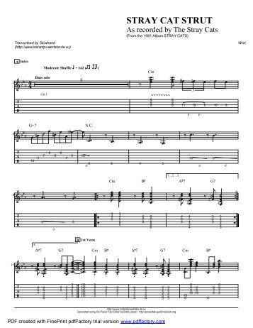 Complete Transcription To "Stray Cat Strut" (PDF) - Guitar Alliance