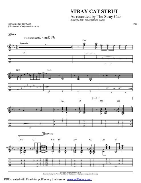 Complete Transcription To "Stray Cat Strut" (PDF) - Guitar Alliance