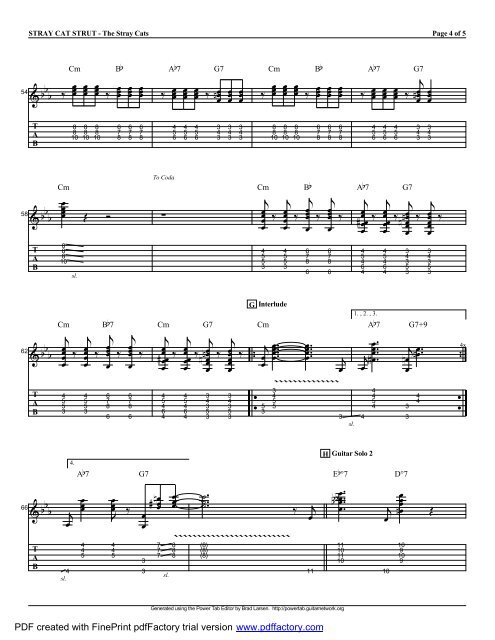 Complete Transcription To "Stray Cat Strut" (PDF) - Guitar Alliance