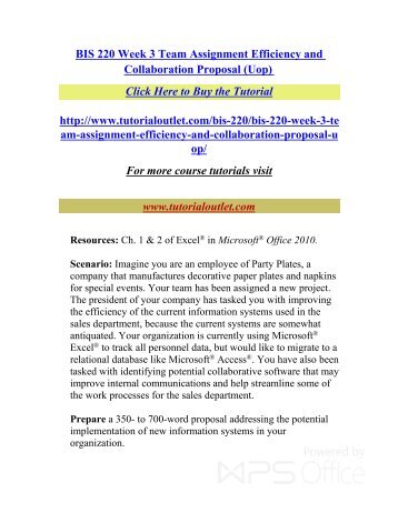 BIS 220 Week 3 Team Assignment Efficiency and Coll.  /Tutorialoutlet