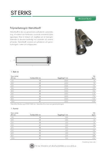 Polymerbetongror MetroMaxÂ® produktblad (pdf, 489kb) - S:t Eriks