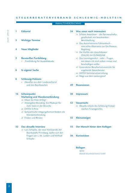Ausgabe 2/2012 - Steuerberaterverband Schleswig-Holstein