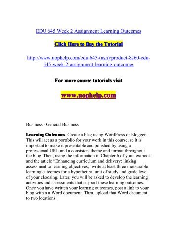 EDU 645 Week 2 Assignment Learning Outcomes/UOPHELP