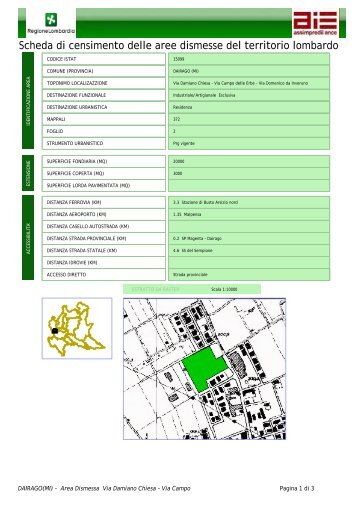 Scheda di censimento delle aree dismesse del territorio lombardo