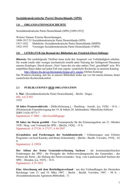 Sozialdemokratische Partei Deutschlands Spd Bibliothek Der