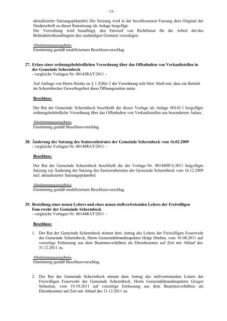 Niederschrift zur 10 - Gemeinde Schermbeck