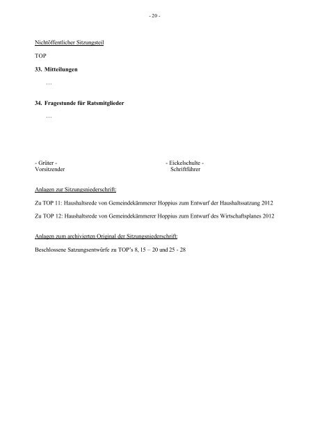 Niederschrift zur 10 - Gemeinde Schermbeck