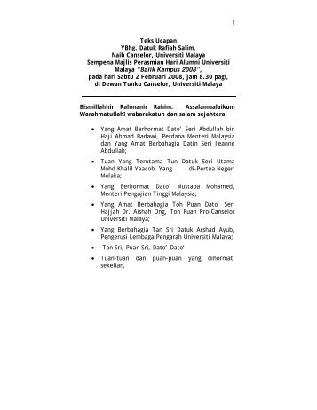 1 Teks Ucapan YBhg. Datuk Rafiah Salim, Naib Canselor, Universiti ...