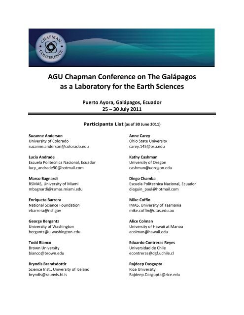 AGU Chapman Conference on The Galápagos as a Laboratory for ...