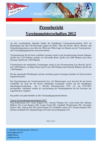 Pressebericht Vereinsmeisterschaften 2012 - 1. Weseler ...