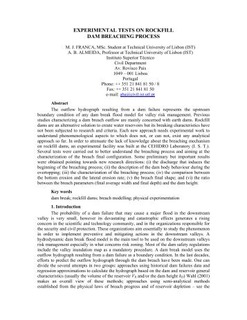 experimental tests on rockfill dam breaching process - IMPACT