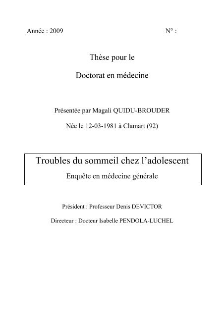 Troubles du sommeil chez l'adolescent