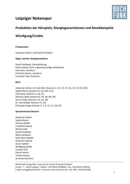 Leipziger Notenspur Produktion der Hörspiele ...