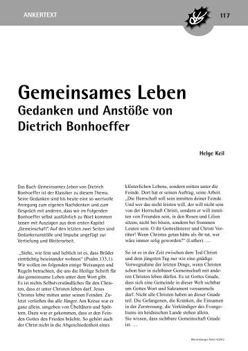 ANKERTEXT 117 Gemeinsames Leben Gedanken und Anstöße von ...