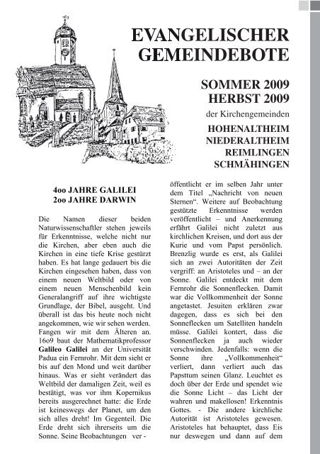 evangelischer gemeindebote sommer 2009 herbst ... - Schmähingen