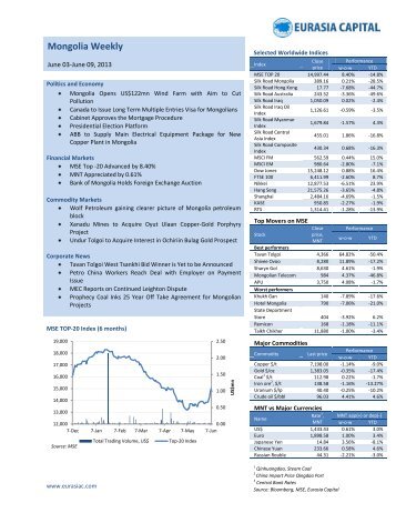 Mongolia Weekly: 9 June 2013 - Eurasia Capital