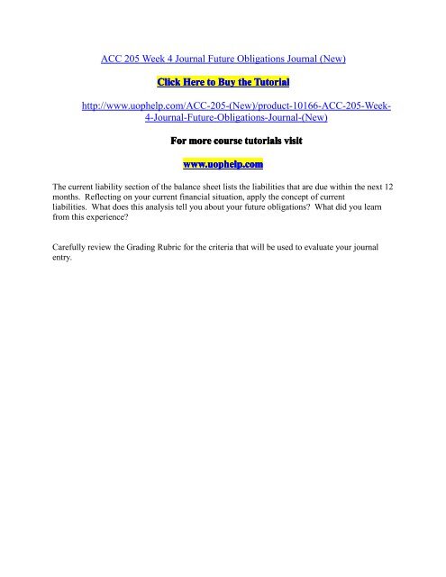 Acc 205 Week 4 Journal Future Obligations Journal Pdf