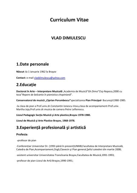 CV Vlad Dimulescu.pdf - Universitatea NaÅ£ionalÄƒ de MuzicÄƒ