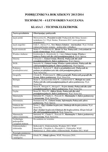 PODRÄCZNIKI NA ROK SZKOLNY 2013/2014 TECHNIKUM â 4 ...