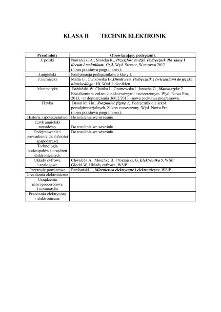 PODRÄCZNIKI NA ROK SZKOLNY 2013/2014 TECHNIKUM â 4 ...