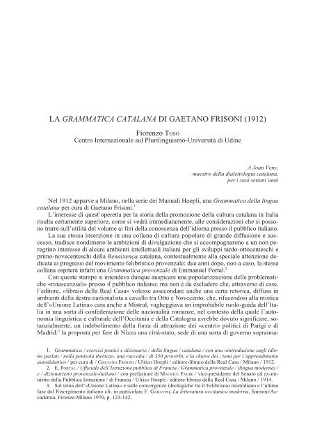LA GRAMMATICA CATALANA DI GAETANO FRISONI (1912) - Raco