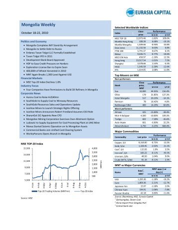 Mongolia Weekly: 22 October 2010 - Eurasia Capital