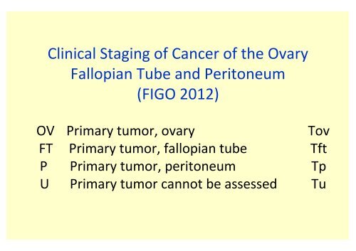 FIGO Proposal for Staging Cancer of the Ovary, Fallopian Tube and ...