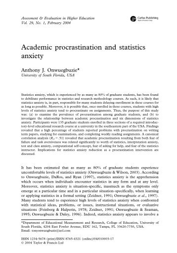 Academic procrastination and statistics anxiety - Anitacrawley.net