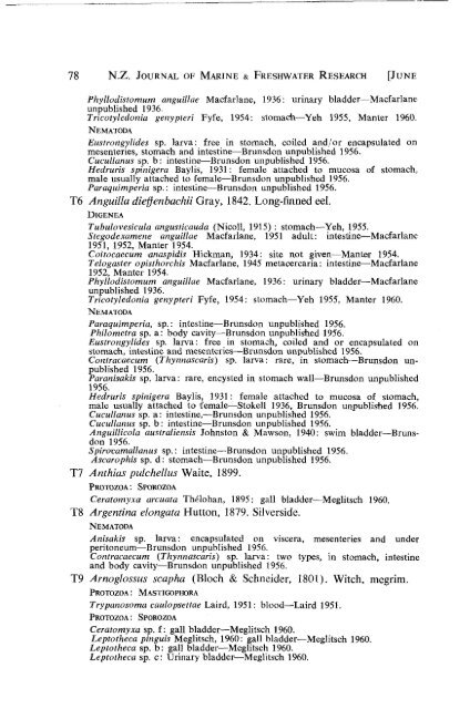 checklist of parasites of new zealand fishes and of their hosts