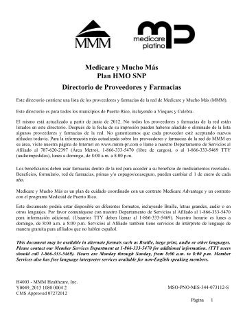 Directorio de Proveedores y Farmacias - MMM