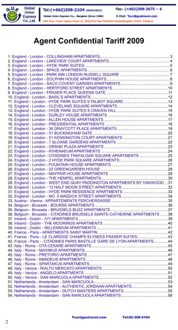 Agent Confidential Tariff 2009 - Guetravel