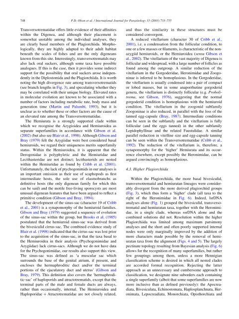 Phylogeny and classification of the Digenea (Platyhelminthes ...