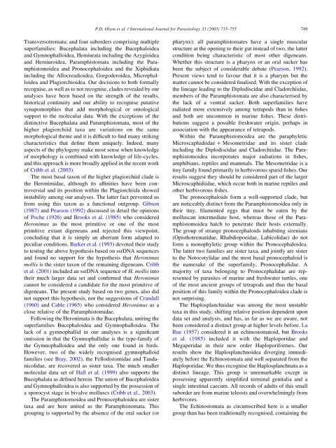 Phylogeny and classification of the Digenea (Platyhelminthes ...