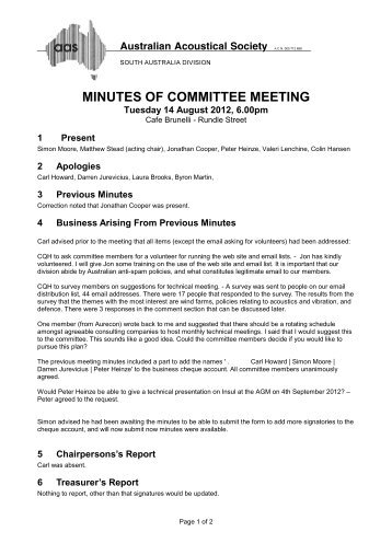 minutes of committee meeting - Australian Acoustical Society