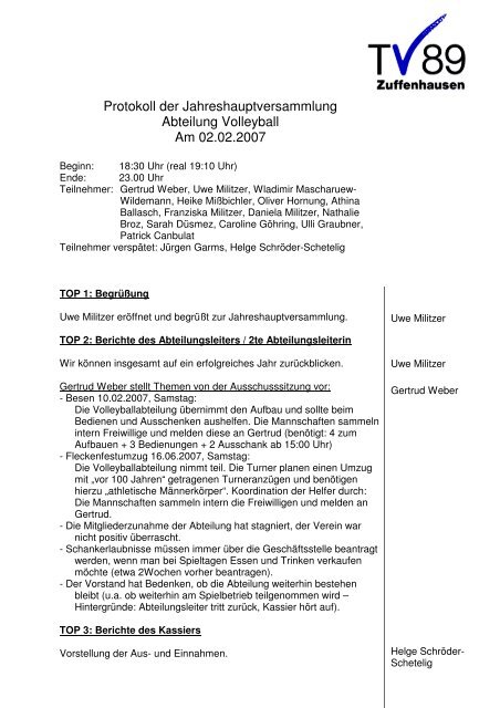 Protokoll Abteilungsversammlung 2007 - TV 1889 Zuffenhausen