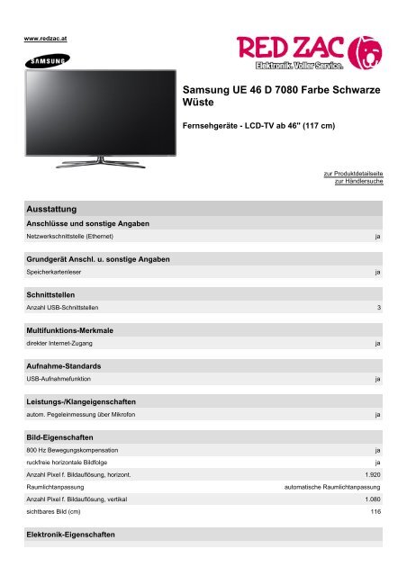 Samsung UE 46 D 7080 Farbe Schwarze Wüste - Red  Zac