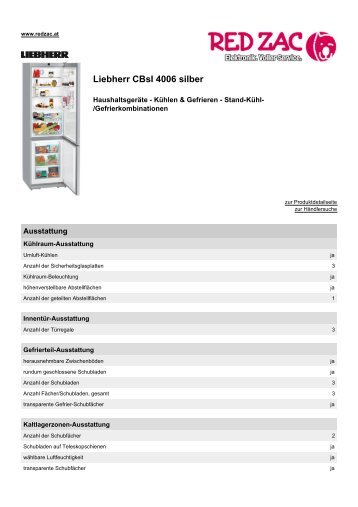 Produktdatenblatt Liebherr CBsI  4006 silber - Red Zac