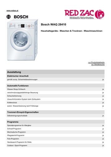 Produktdatenblatt Bosch WAQ 28410 - Red Zac