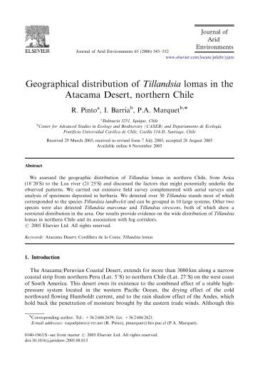 Geographical distribution of Tillandsia lomas in the Atacama Desert ...